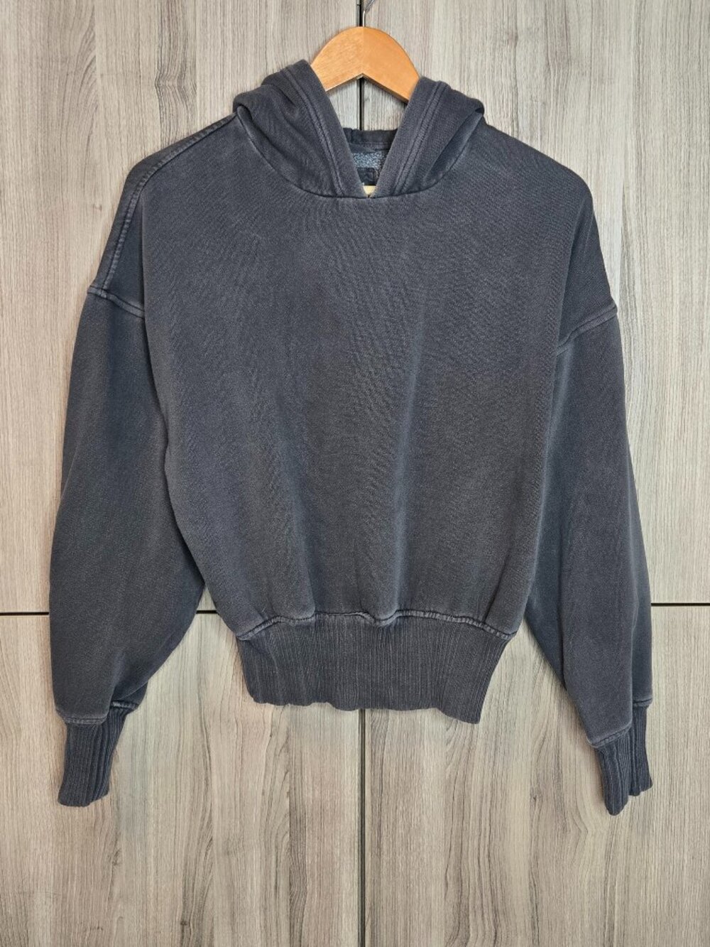 Aerie Chunky Ribbed Cropped Pullover Hoodie Womens Faded Grey Boho Sweatshirt S